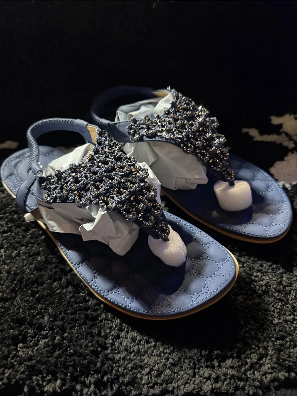 Size 42 US 10-11 Embellished Navy Women's Thong Sandals